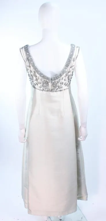 LILLIE RUBIN 1960s Off White Silk Gown, Rhinestones Size 4