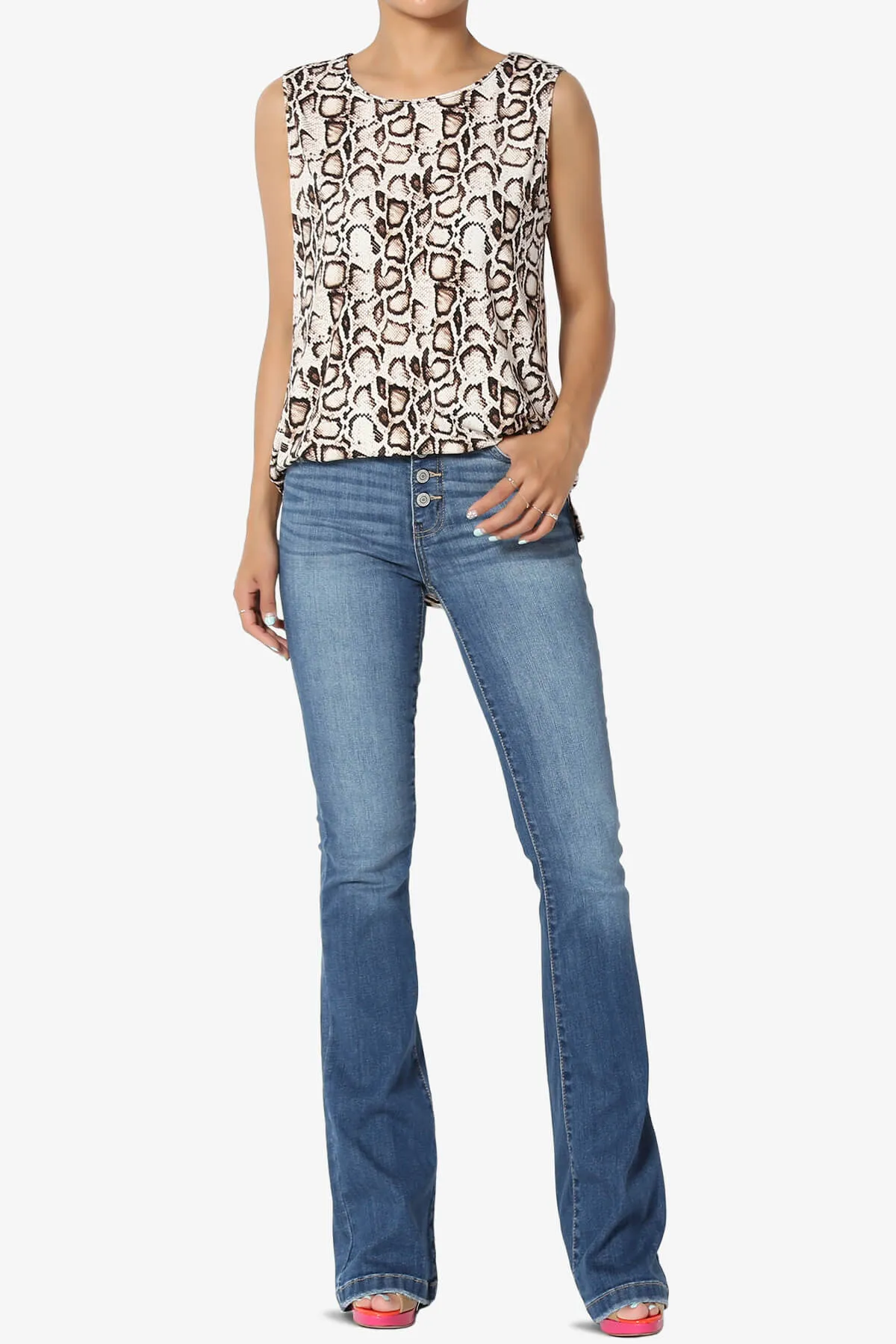 Lilly Snake Print Side Slit Fluid Knit Tank Top
