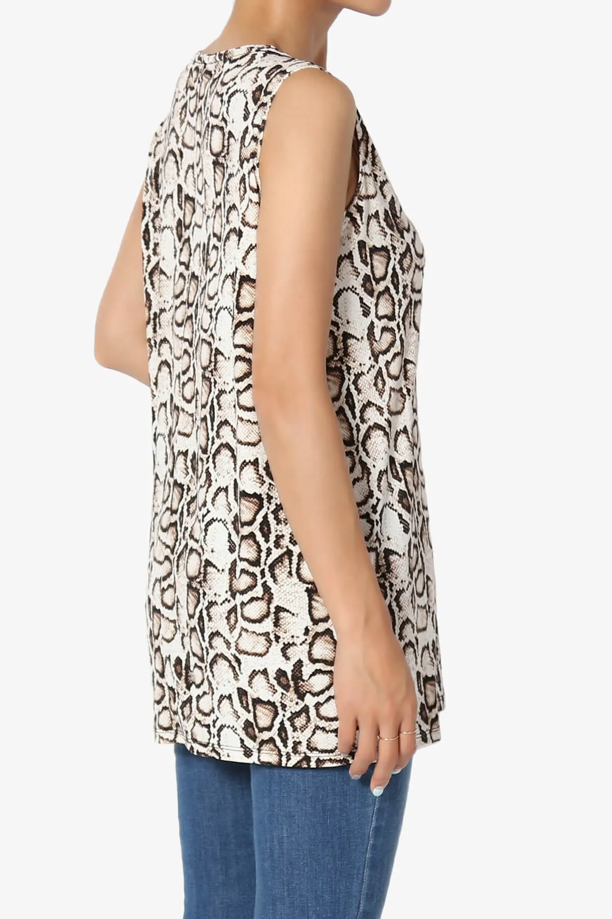 Lilly Snake Print Side Slit Fluid Knit Tank Top