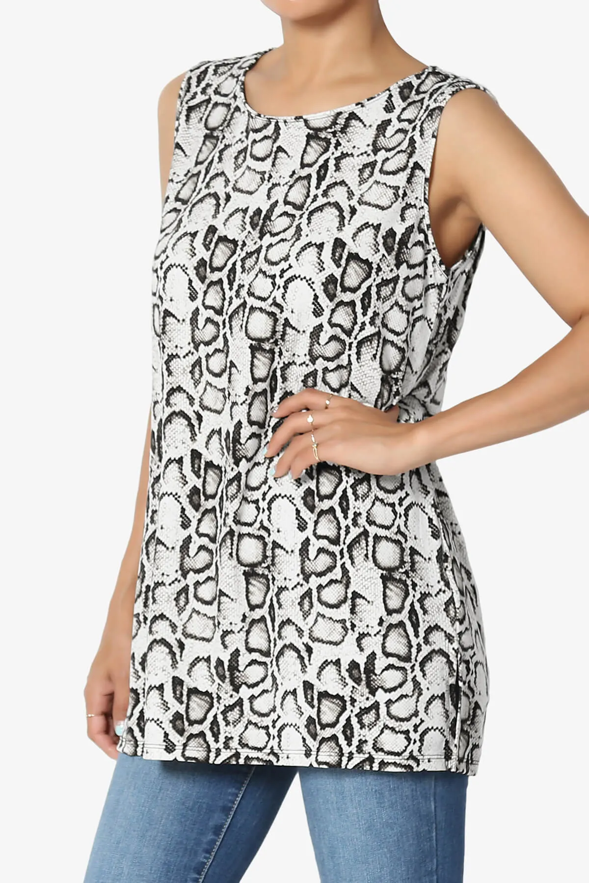 Lilly Snake Print Side Slit Fluid Knit Tank Top