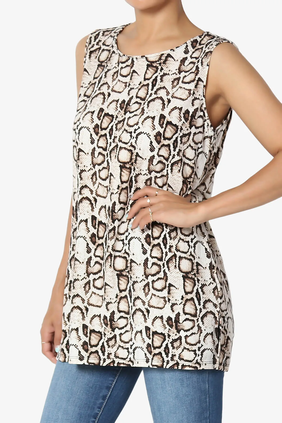 Lilly Snake Print Side Slit Fluid Knit Tank Top