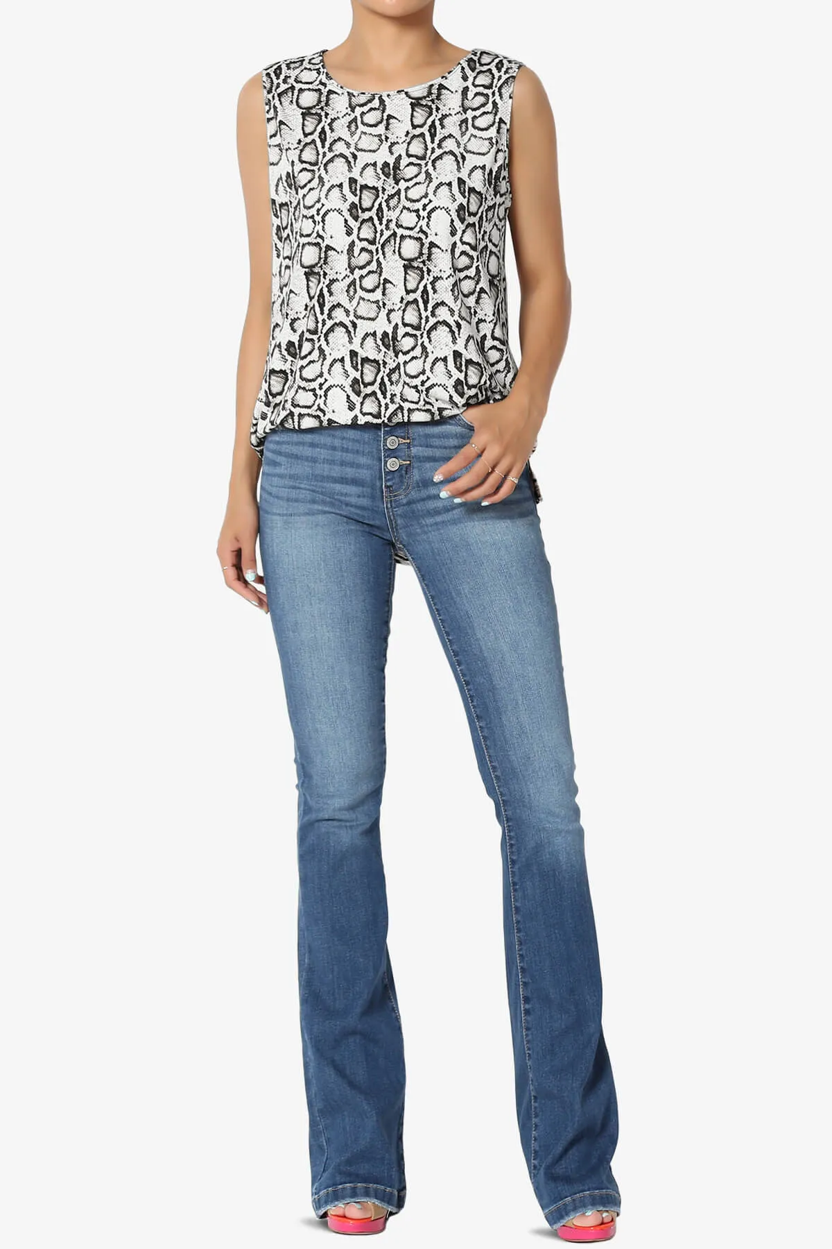 Lilly Snake Print Side Slit Fluid Knit Tank Top