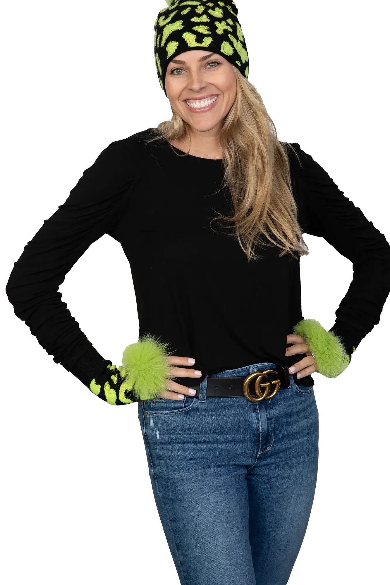 Lime & Black Knitted Hat