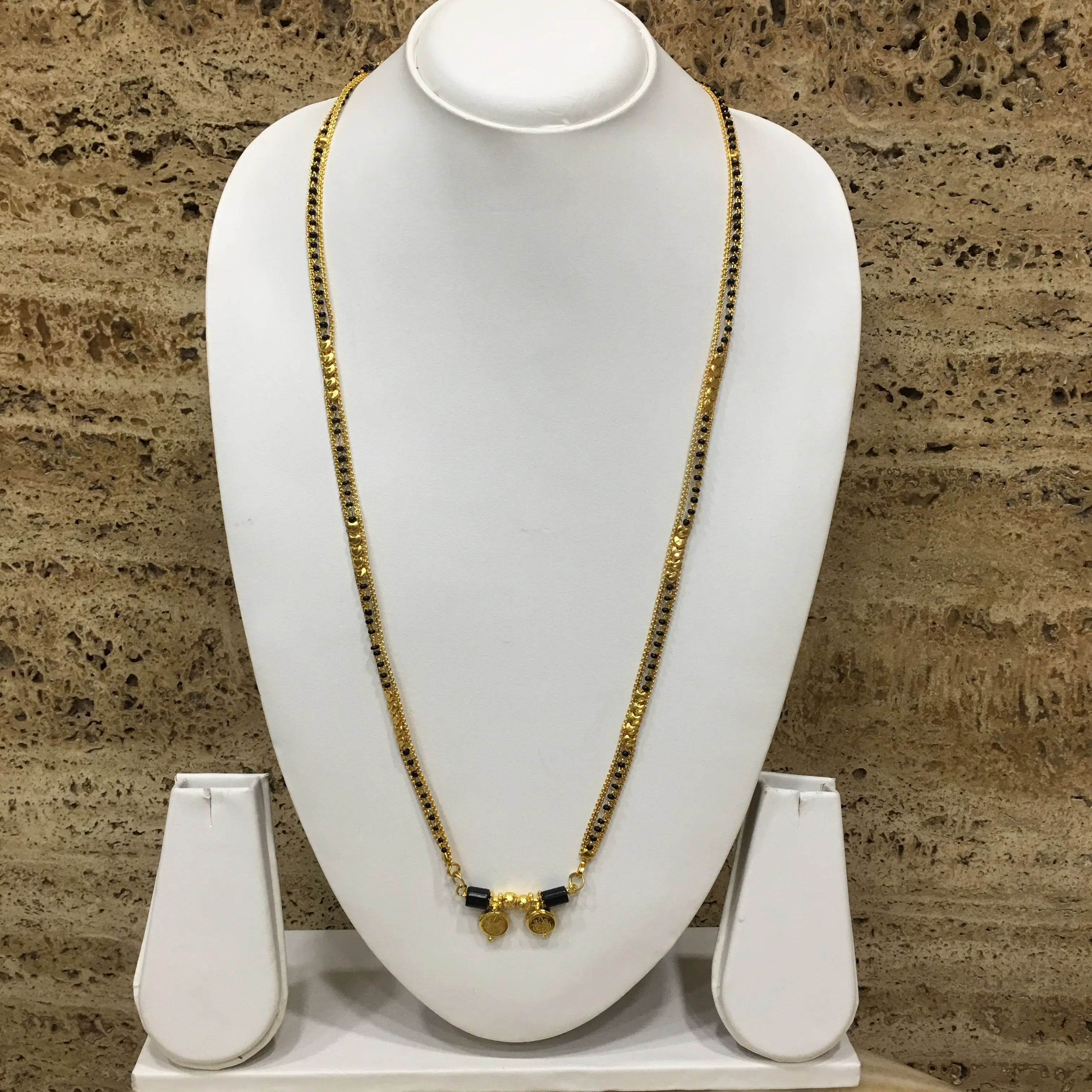 Long Mangalsutra Designs Gold Plated Latest 2 Lakshmi (Laxmi) Coin Pendant Single Layer Chain Mangalsutra