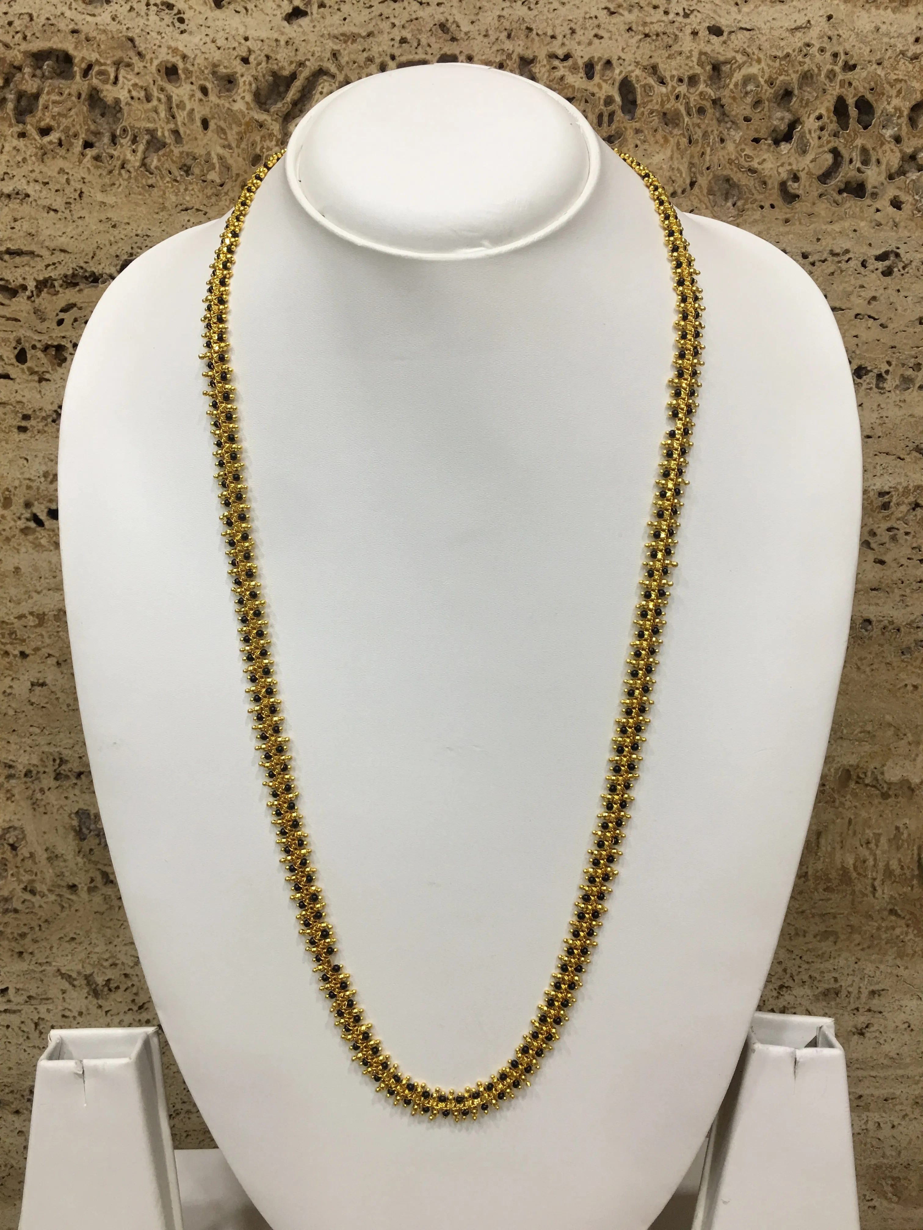 Long Mangalsutra Designs Gold Plated Latest Black & Gold Beads Mangalsutra