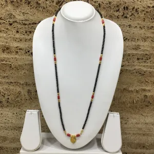 Long Mangalsutra Designs Gold Plated Latest Vati Pendant Black Orange Coral Beads Single Layer Mangalsutra