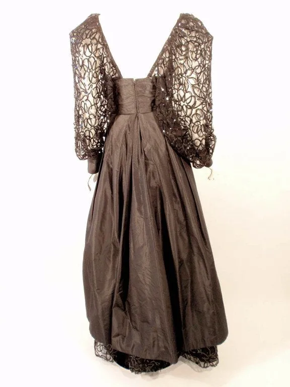 LORIS AZZARO 1980s Black Taffeta & Lace Gown