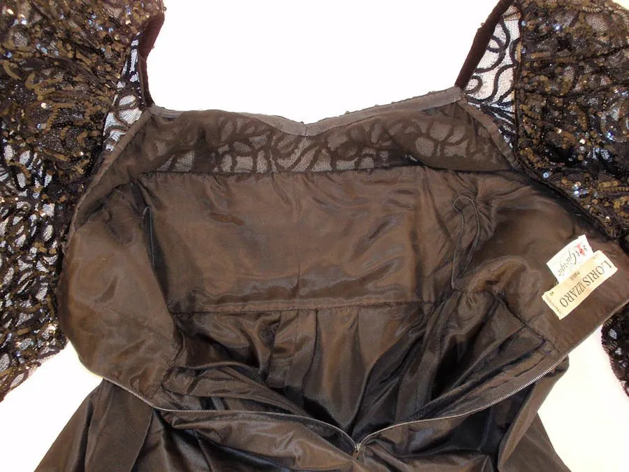 LORIS AZZARO 1980s Black Taffeta & Lace Gown