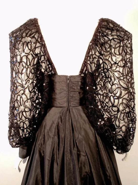 LORIS AZZARO 1980s Black Taffeta & Lace Gown