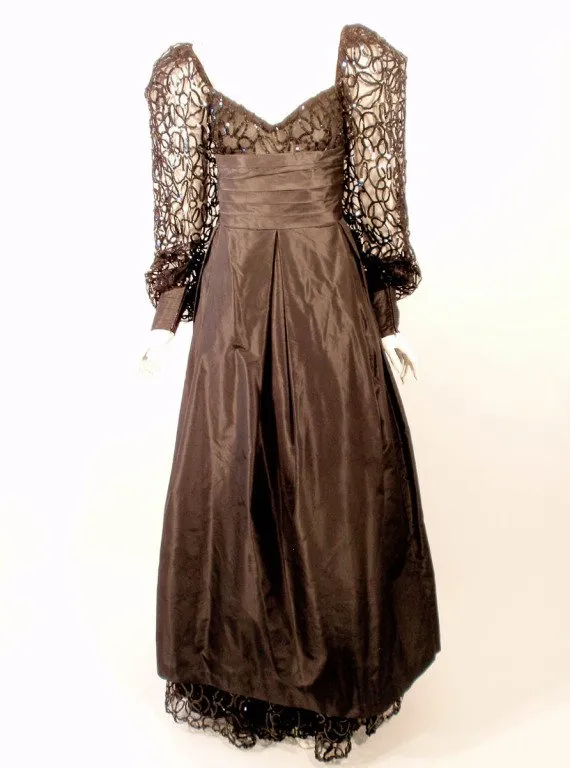 LORIS AZZARO 1980s Black Taffeta & Lace Gown