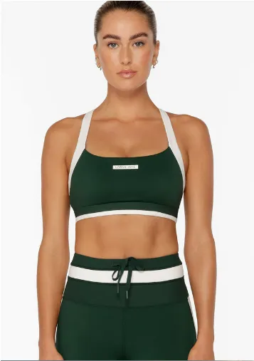 Lorna Jane Get On The Green Rib Sports Bra - Dark Green