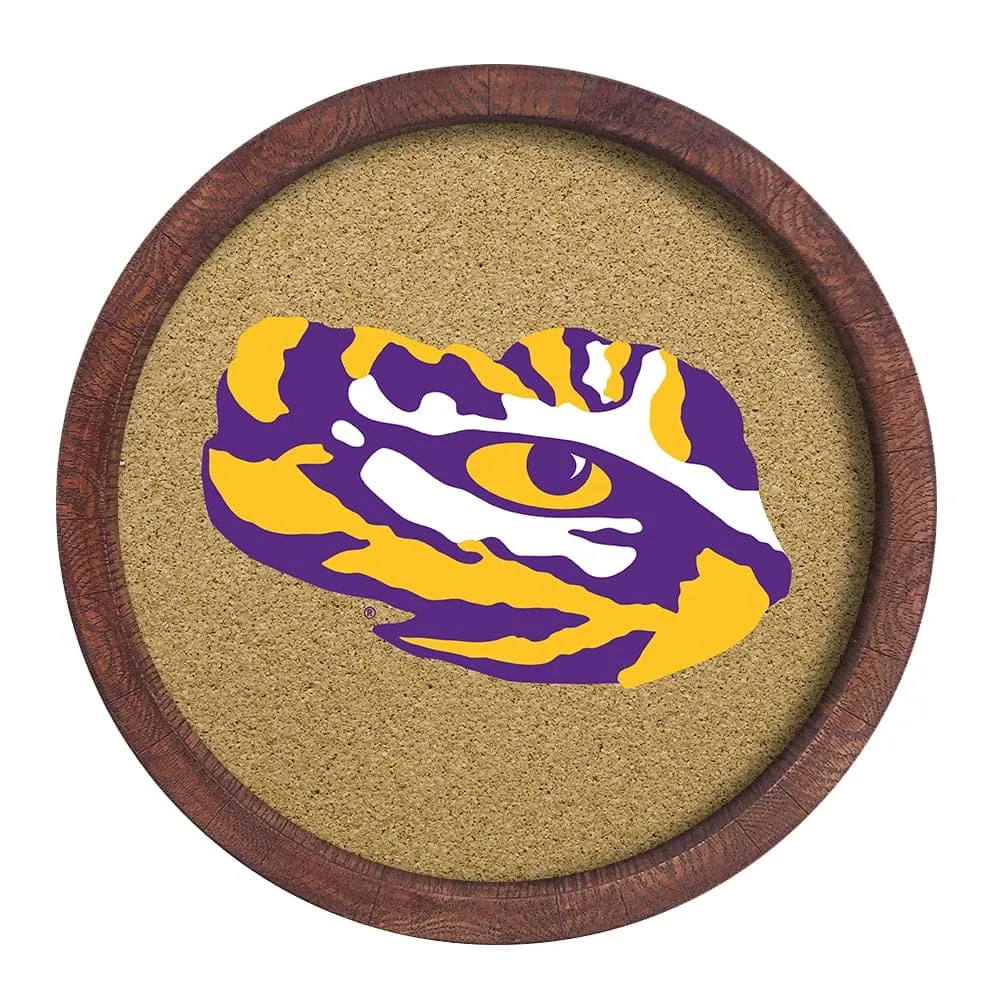 LSU Tigers: Tiger Eye - "Faux" Barrel Framed Cork Board