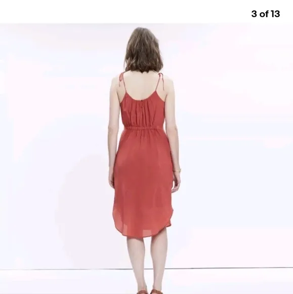 Madewell 100% Silk Pocketed Skyway Cami Dress Red Orange Size 6 NWOT