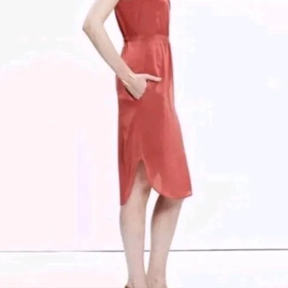 Madewell 100% Silk Pocketed Skyway Cami Dress Red Orange Size 6 NWOT