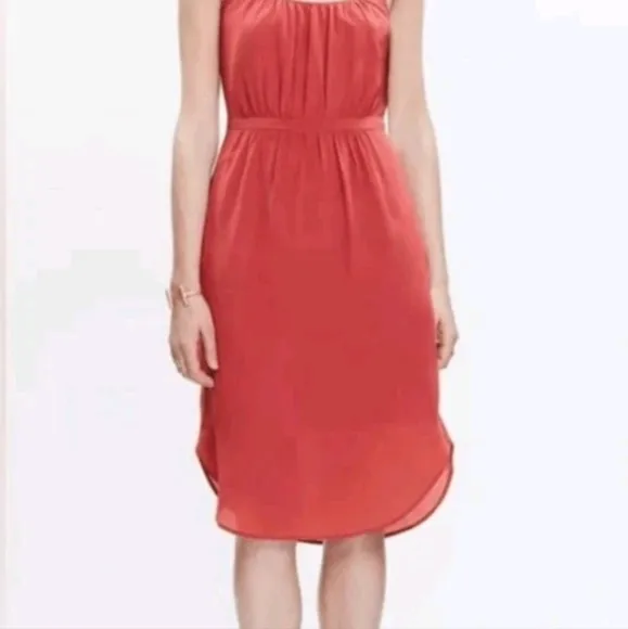 Madewell 100% Silk Pocketed Skyway Cami Dress Red Orange Size 6 NWOT