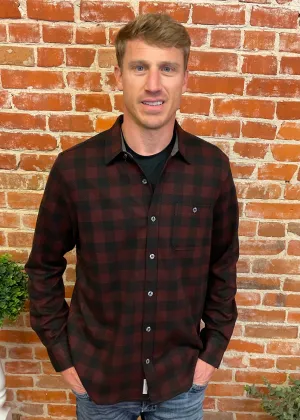 Maroon & Black Box Plaid Flannel Shirt
