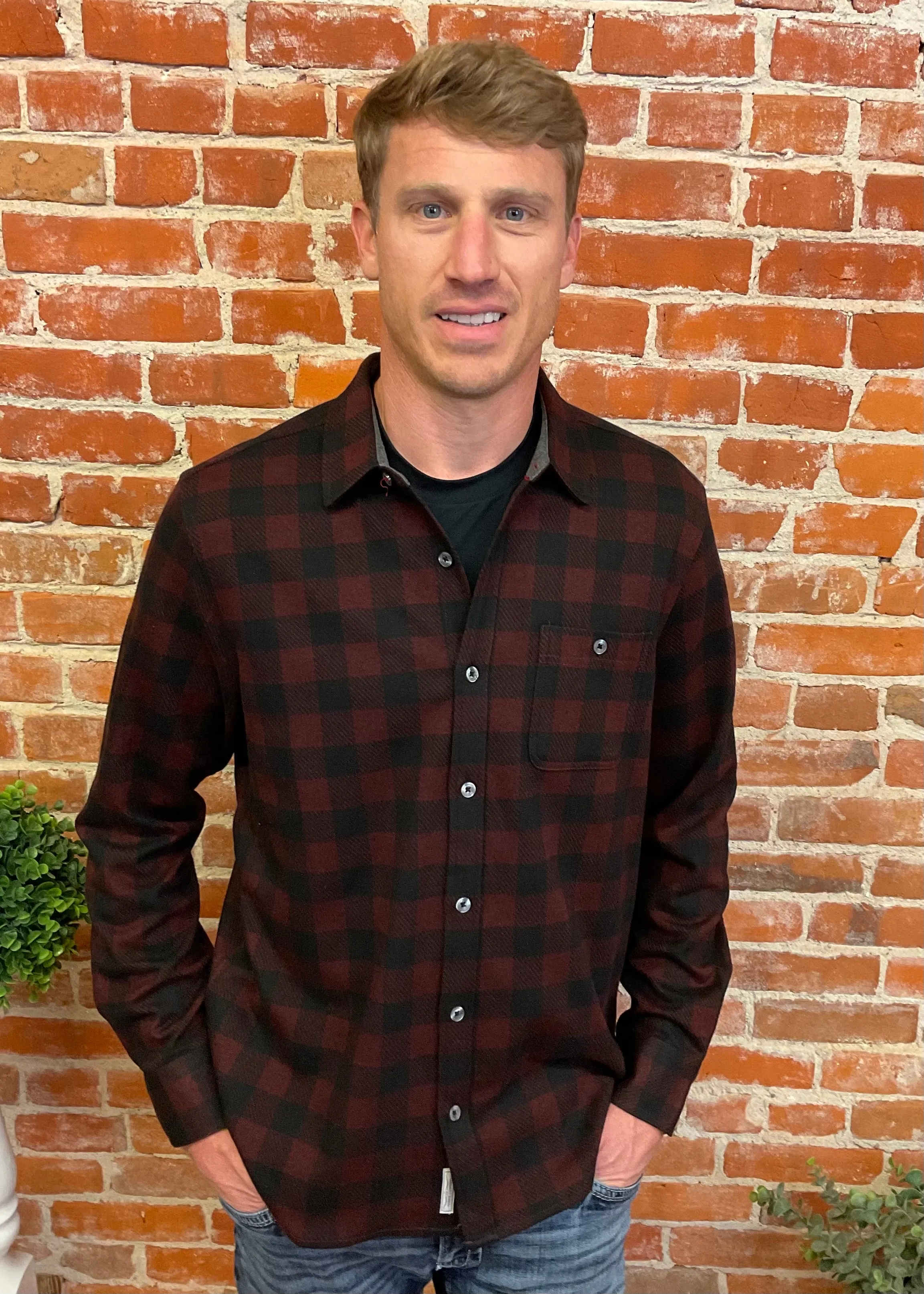 Maroon & Black Box Plaid Flannel Shirt