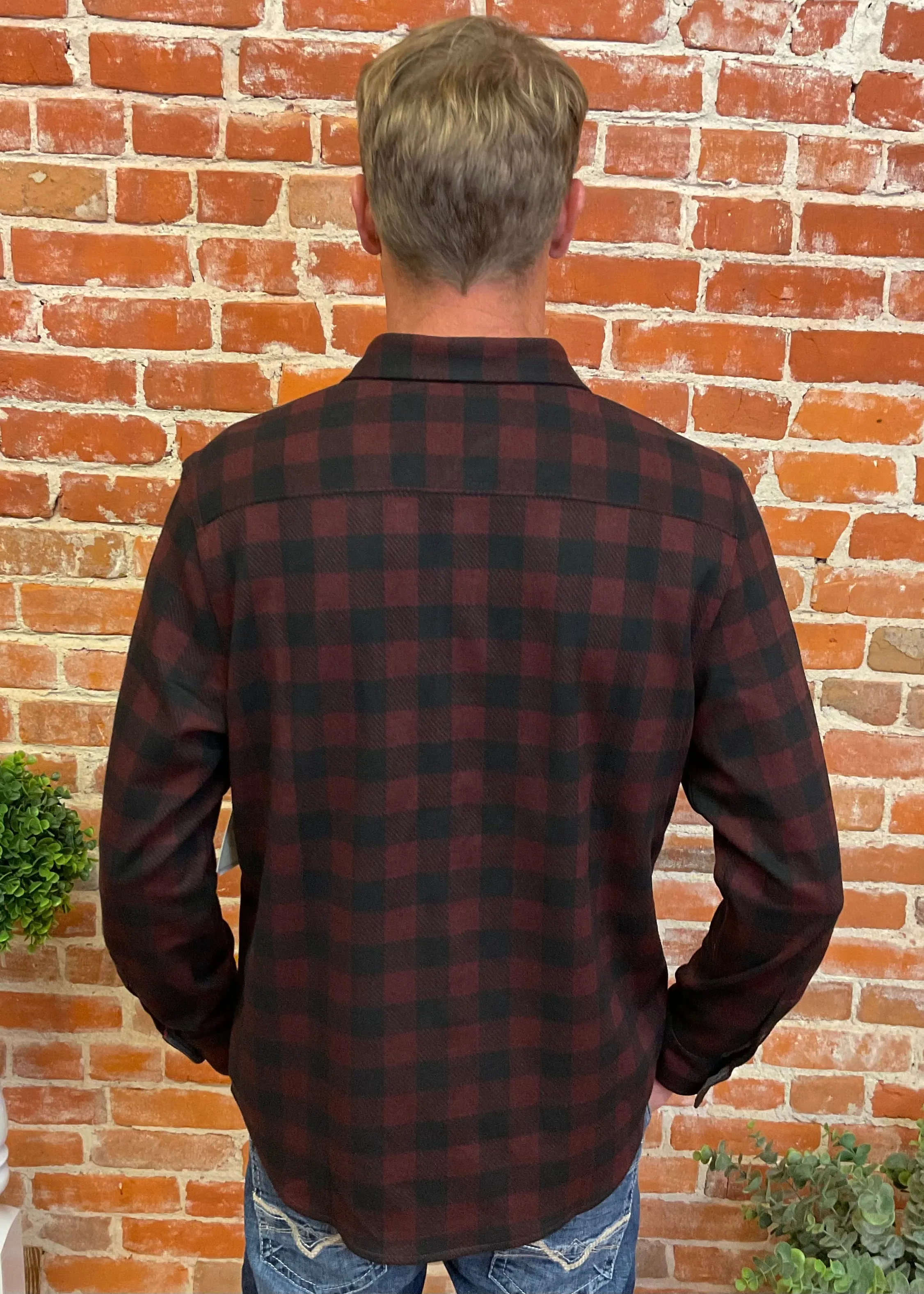 Maroon & Black Box Plaid Flannel Shirt