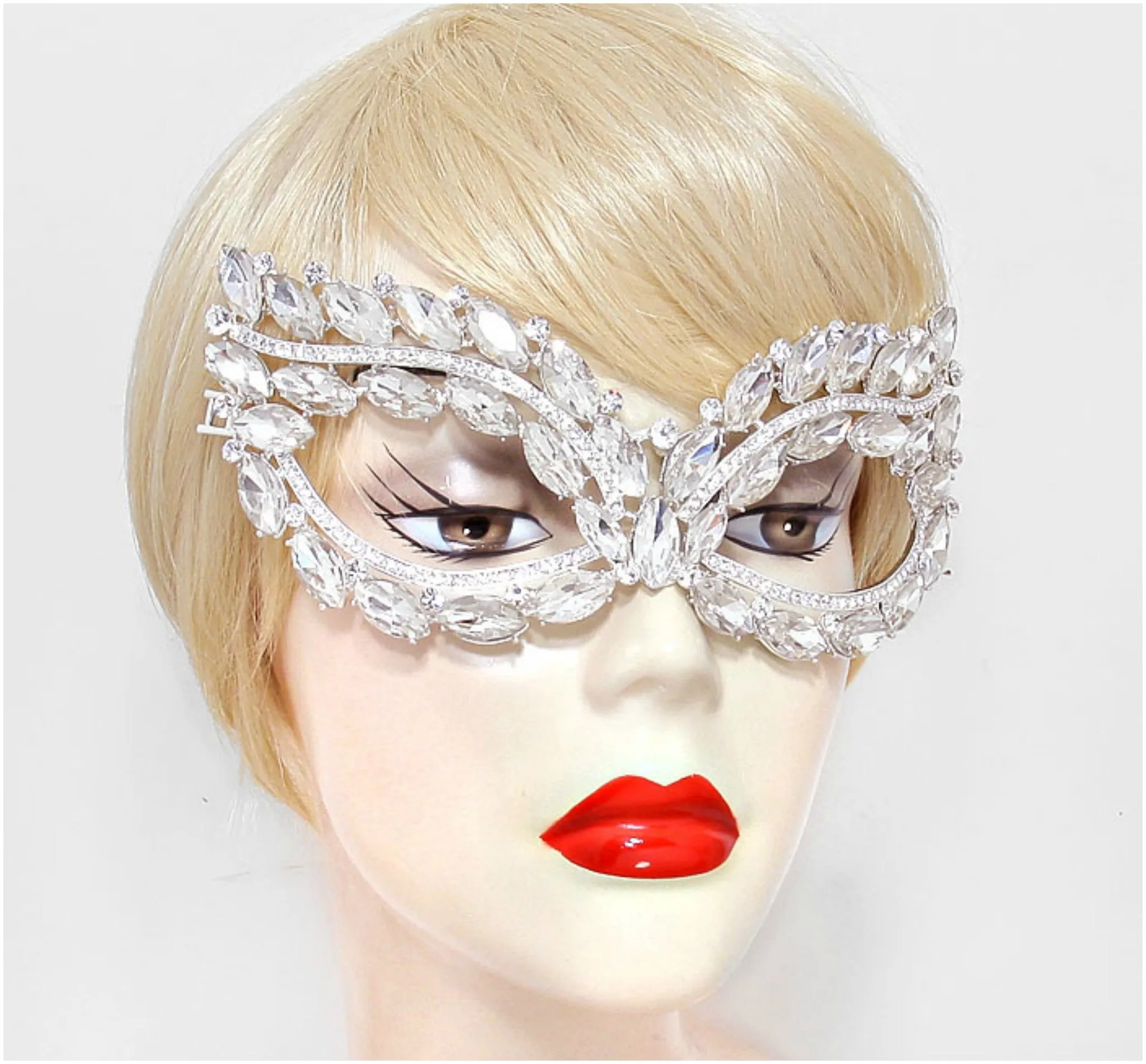 Mattie Marquise Cluster Masquerade Mask | Crystal | Silver