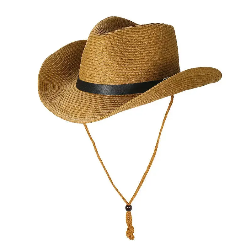 Men Western Cowboy Hat Vintage Men's Gentleman Lady Jazz Cowgirl With Leather Wide Brim Cloche Church Sombrero Hombre Caps