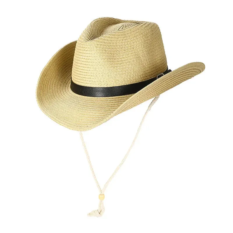 Men Western Cowboy Hat Vintage Men's Gentleman Lady Jazz Cowgirl With Leather Wide Brim Cloche Church Sombrero Hombre Caps