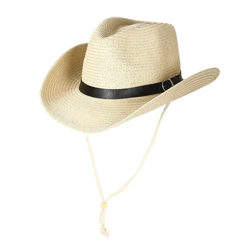 Men Western Cowboy Hat Vintage Men's Gentleman Lady Jazz Cowgirl With Leather Wide Brim Cloche Church Sombrero Hombre Caps
