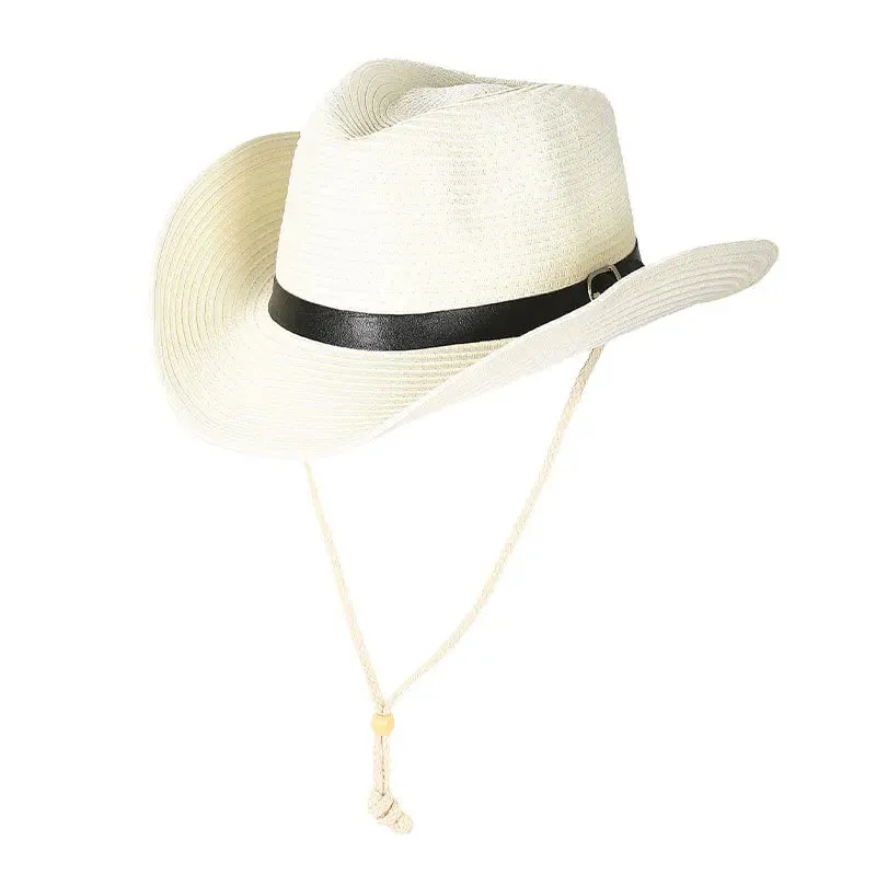 Men Western Cowboy Hat Vintage Men's Gentleman Lady Jazz Cowgirl With Leather Wide Brim Cloche Church Sombrero Hombre Caps