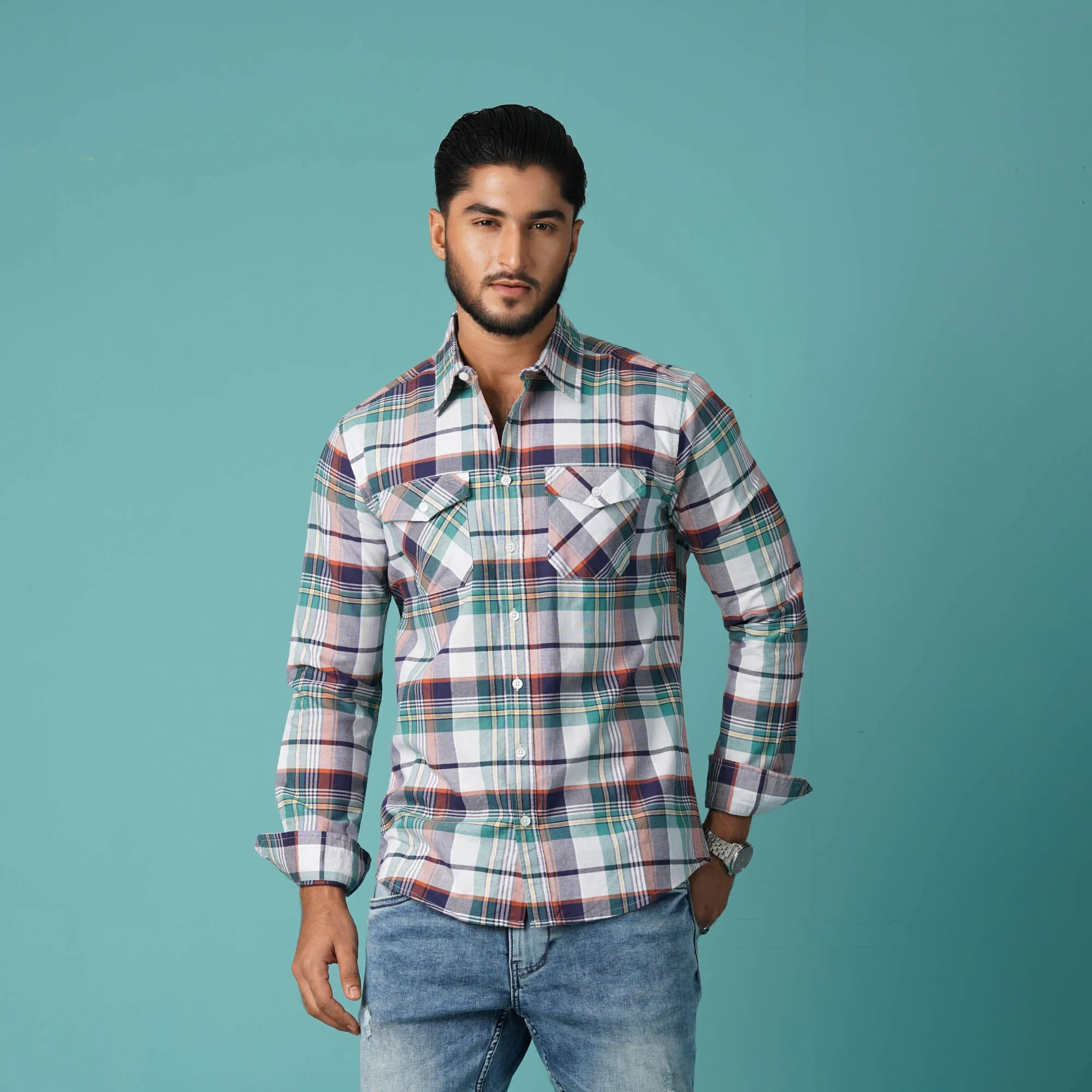 Mens L/S Shirt-Pink Blue Check
