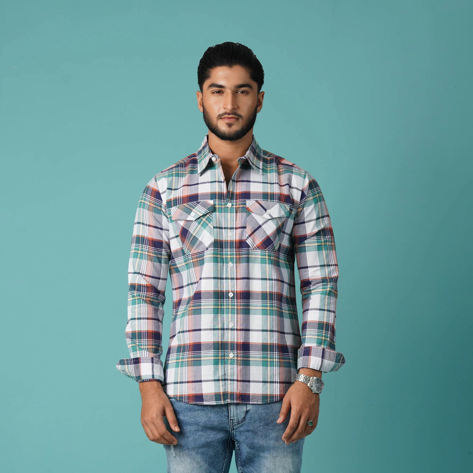 Mens L/S Shirt-Pink Blue Check