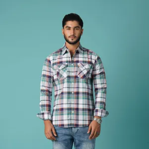 Mens L/S Shirt-Pink Blue Check