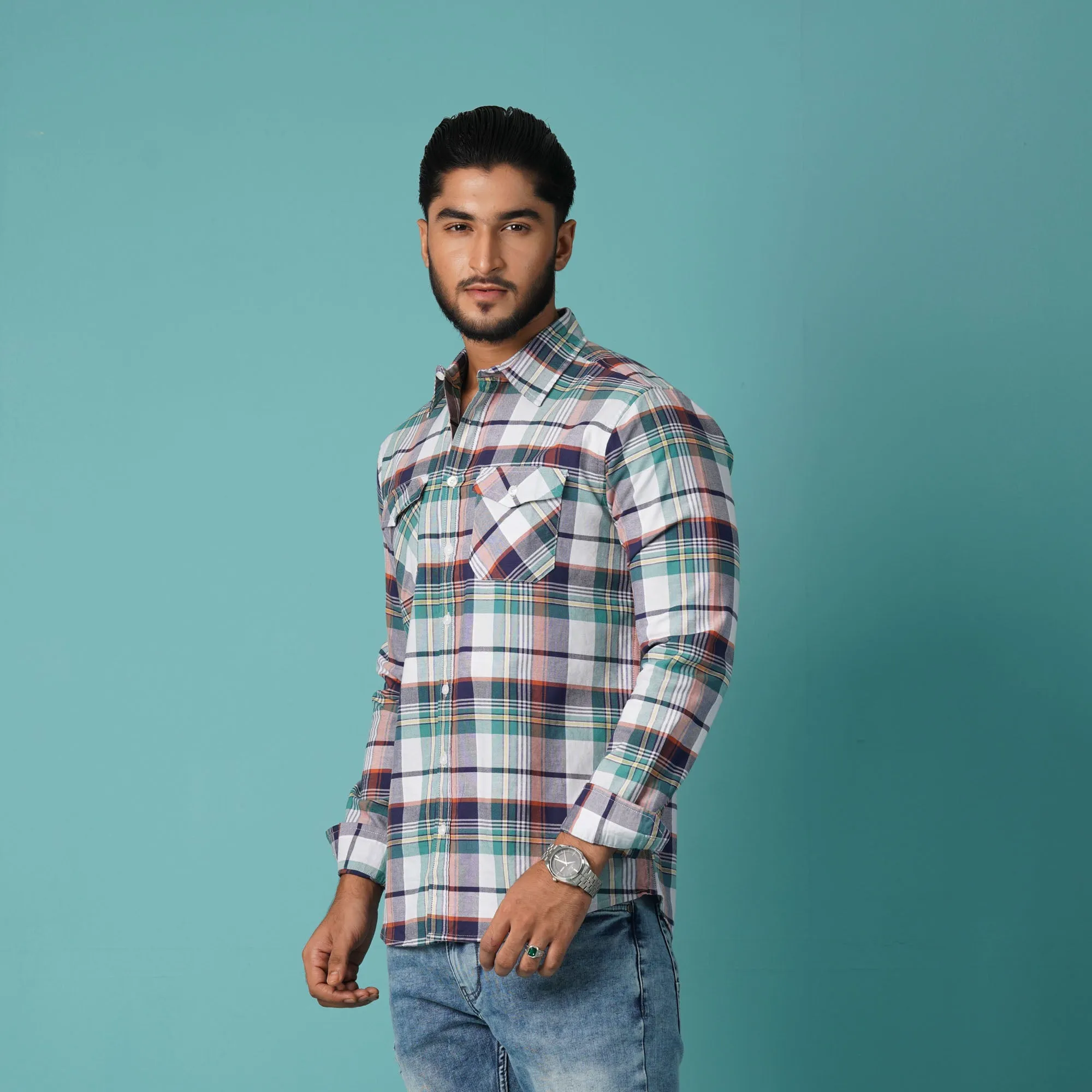 Mens L/S Shirt-Pink Blue Check