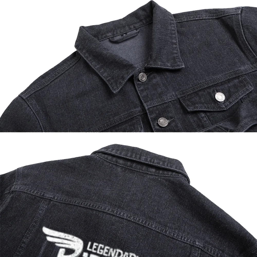 Mens Motorcycle Graphic Button Up Denim Jacket