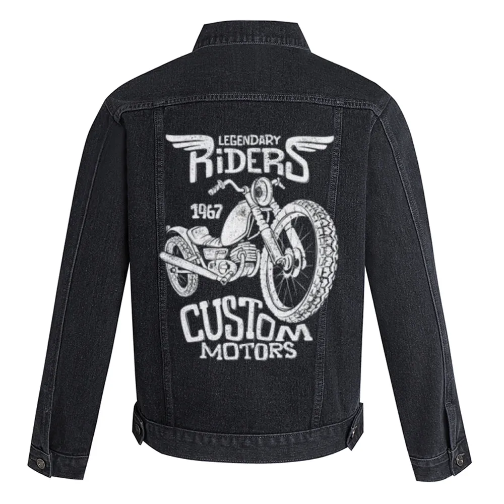 Mens Motorcycle Graphic Button Up Denim Jacket