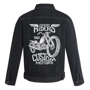Mens Motorcycle Graphic Button Up Denim Jacket