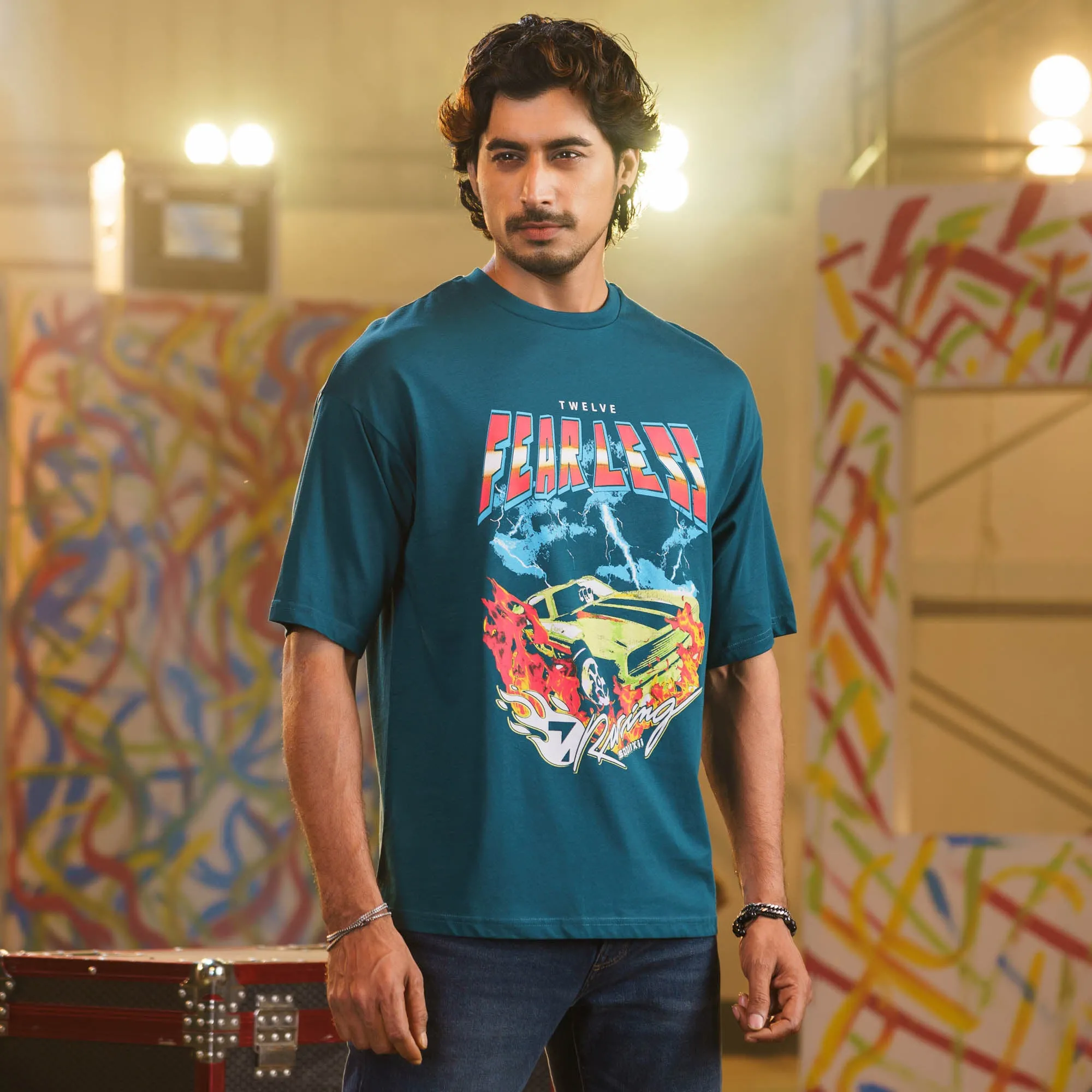 Mens Teal Green Drop Shoulder T-Shirt