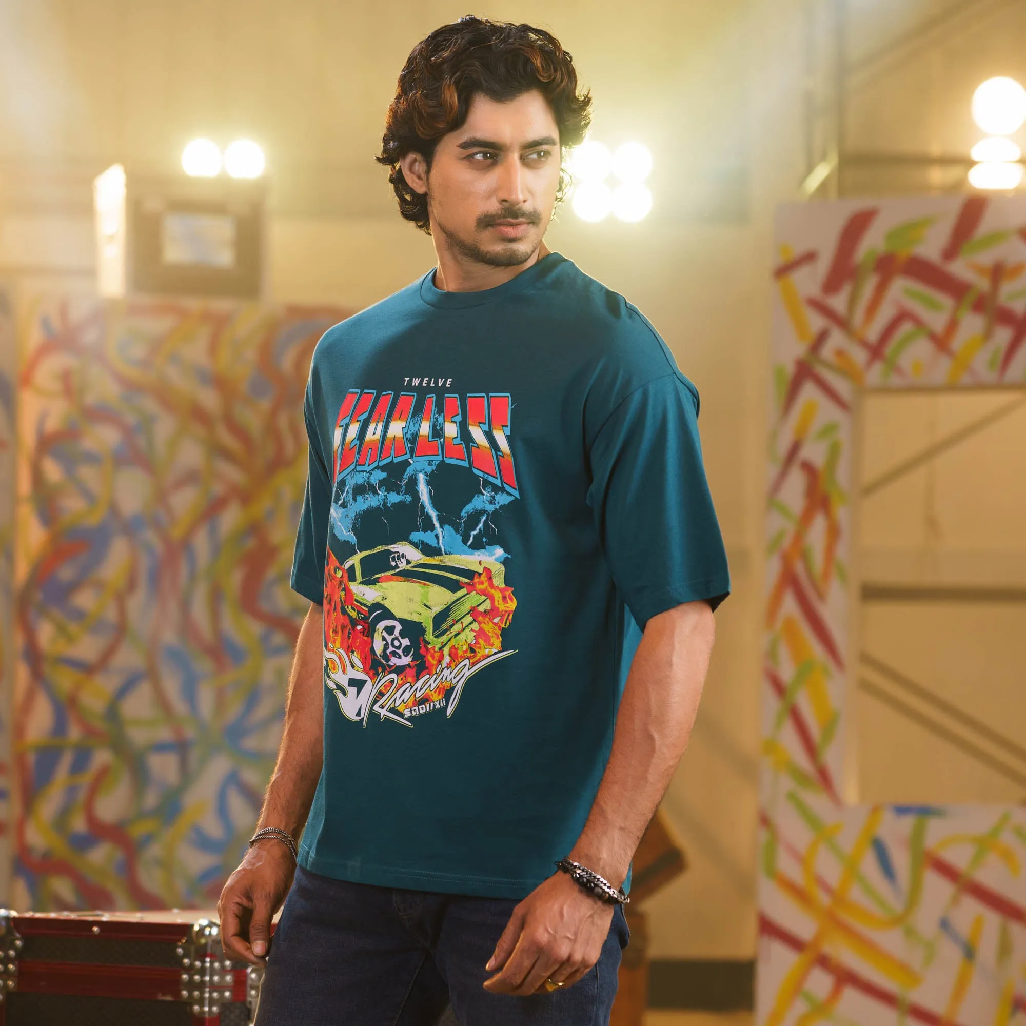 Mens Teal Green Drop Shoulder T-Shirt
