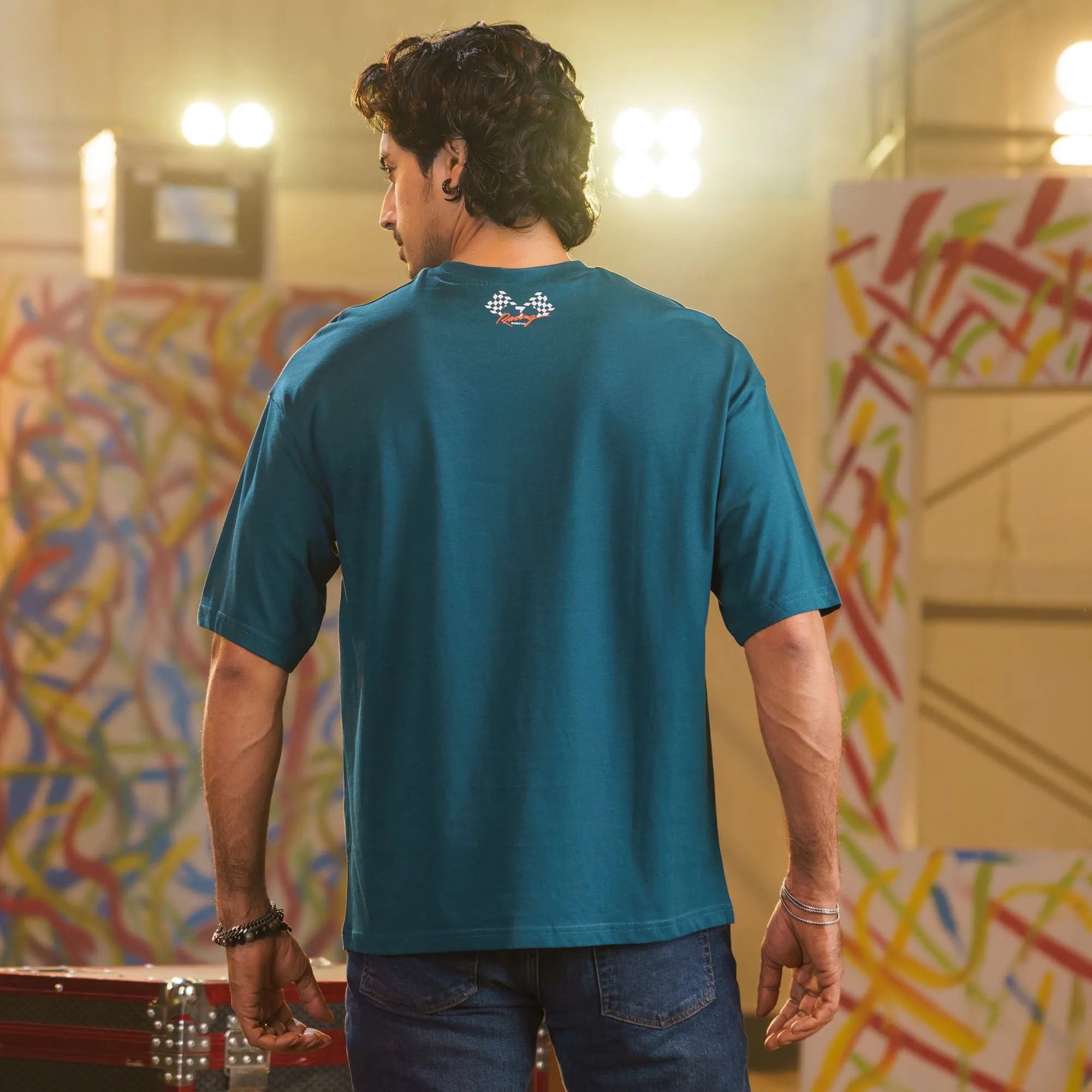 Mens Teal Green Drop Shoulder T-Shirt