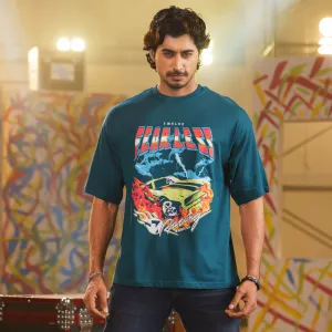 Mens Teal Green Drop Shoulder T-Shirt