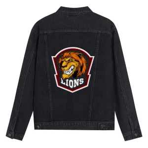 Mens Vintage Cartoon Prints Lion Head Denim Jacket