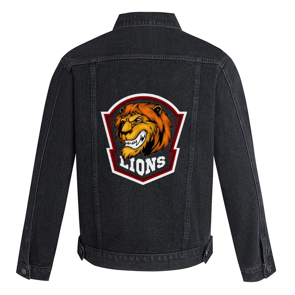 Mens Vintage Cartoon Prints Lion Head Denim Jacket