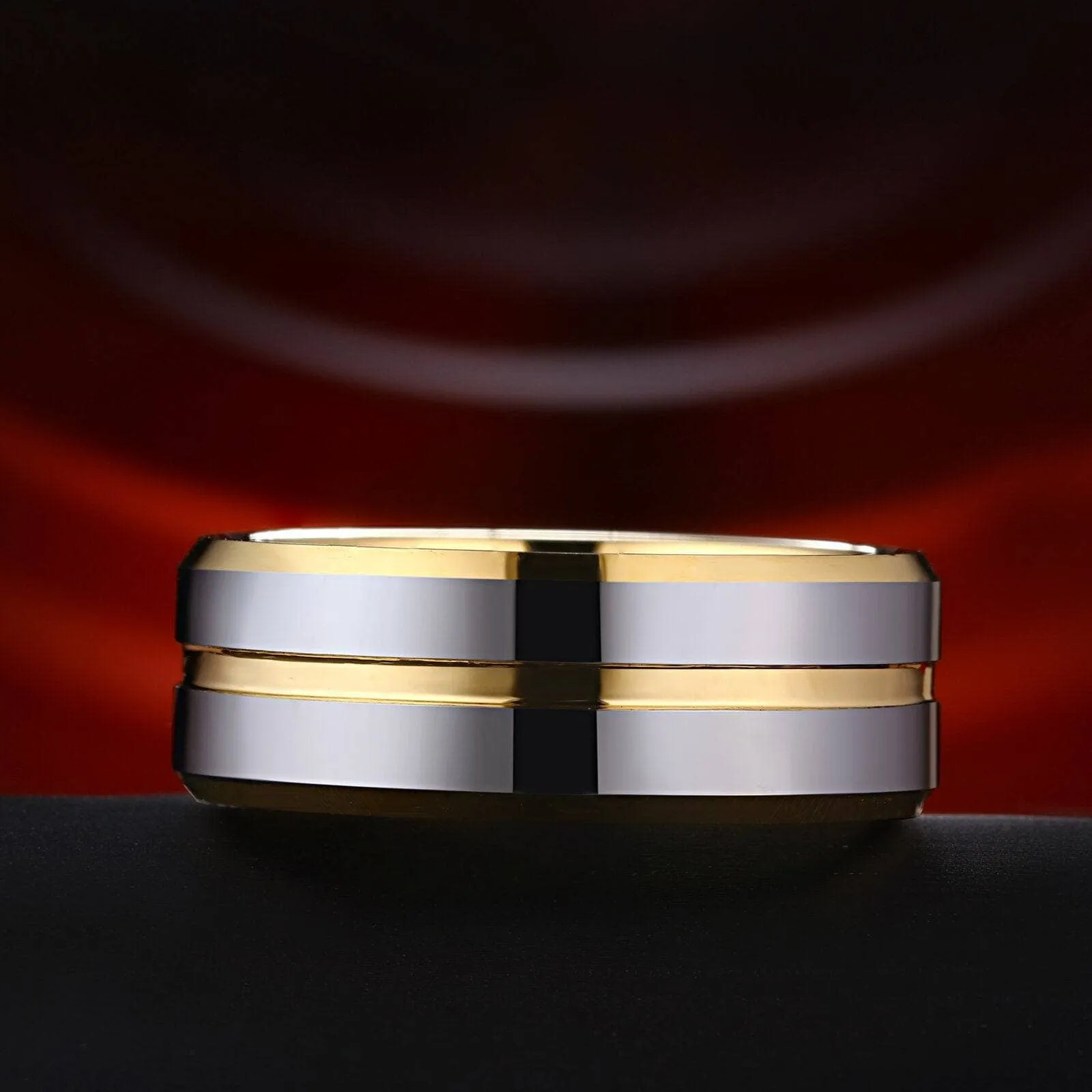 Men's Wedding Band Tungsten Carbide 8mm Golden Gray