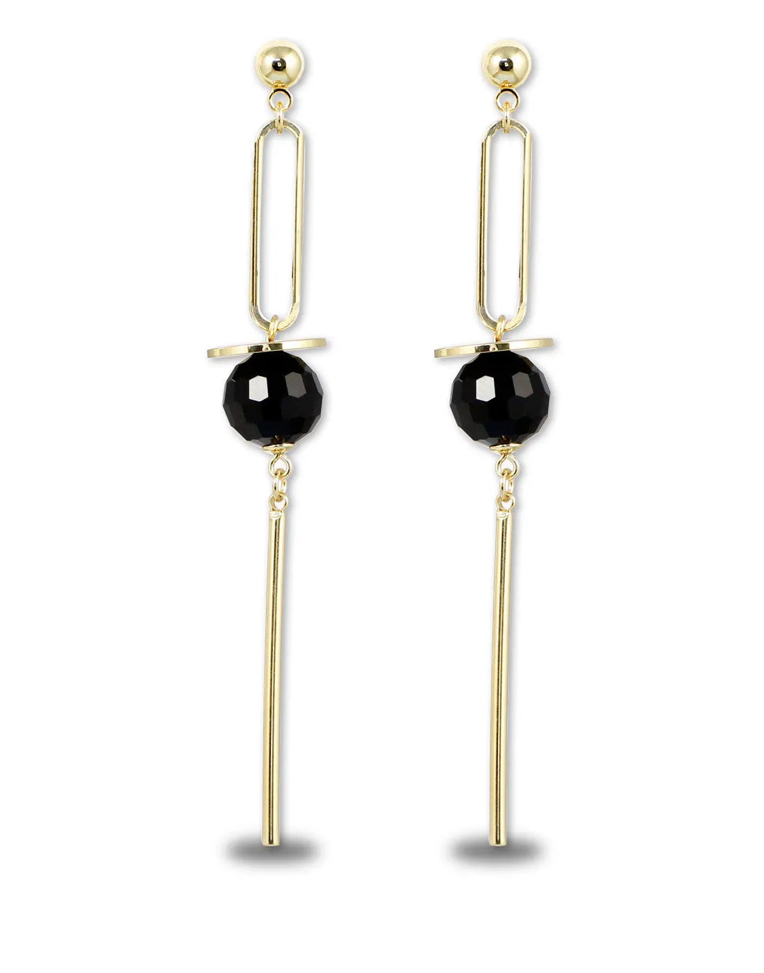 Metal Gold Black Crystal Dangler Earrings