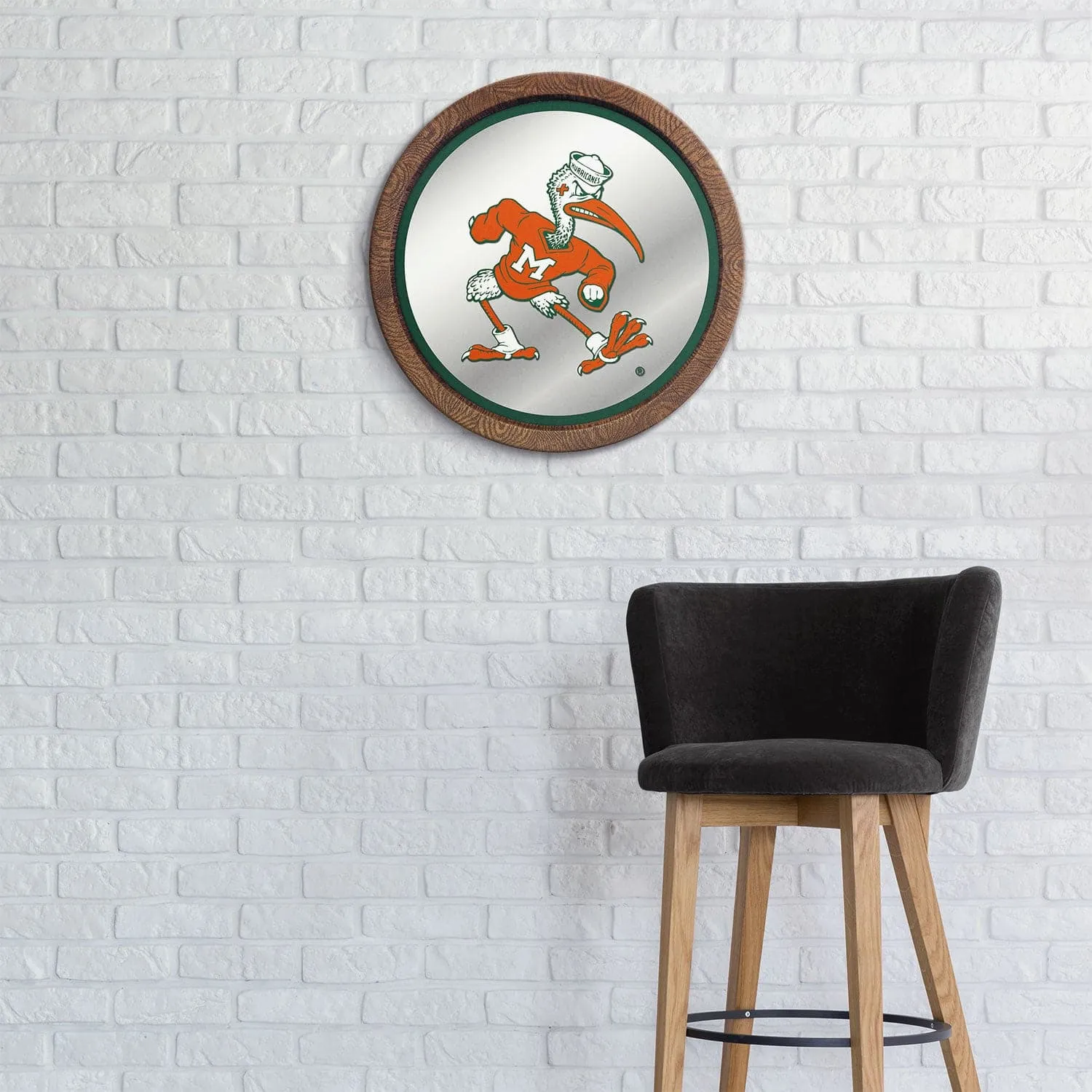 Miami Hurricanes: Mascot - "Faux" Barrel Top Mirrored Wall Sign