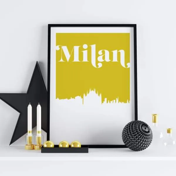 Milan, Italy retro inspired city skyline