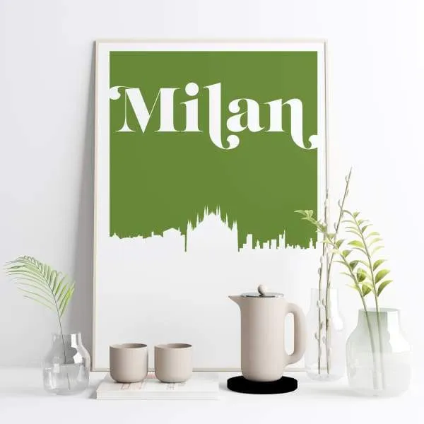 Milan, Italy retro inspired city skyline