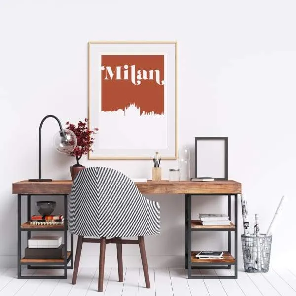 Milan, Italy retro inspired city skyline