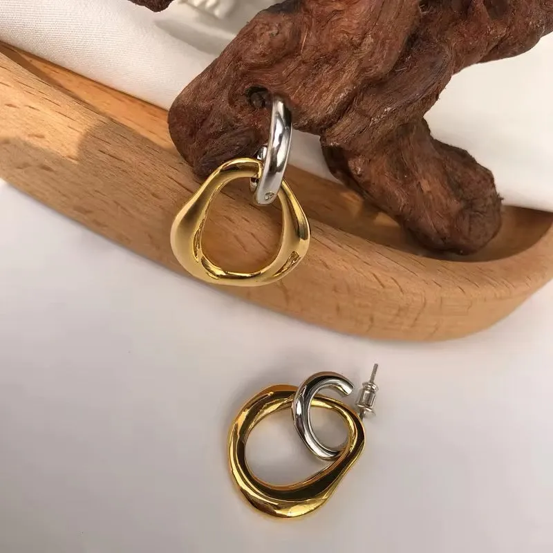 Minimalist Circles Metal Drop Earrings