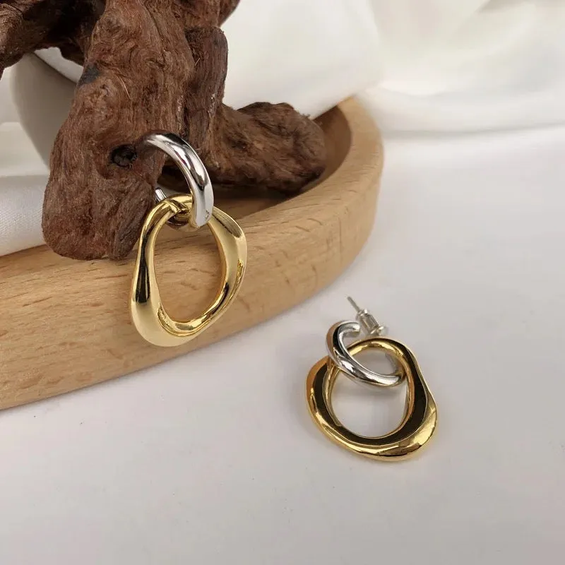 Minimalist Circles Metal Drop Earrings