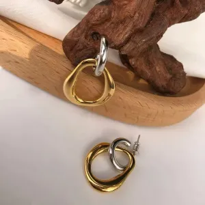 Minimalist Circles Metal Drop Earrings