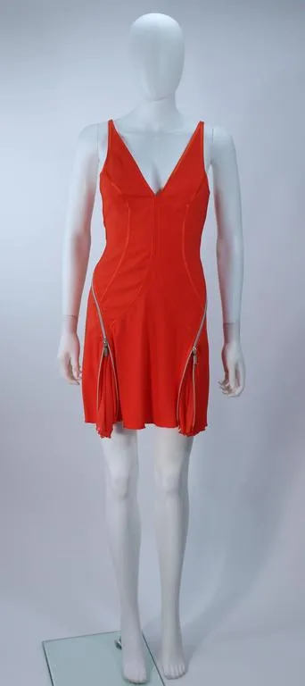 MONTANA BLU Orange Stretch Silk Zipper Dress with Open Back Size 2